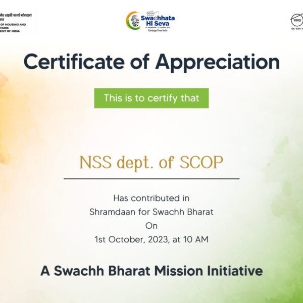 SCOP received appreciation certificate for swacha bharat abhiyan